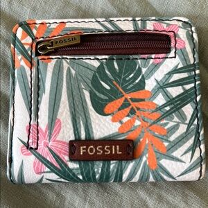 Fossil Green and Orange Wallet Tropical Design